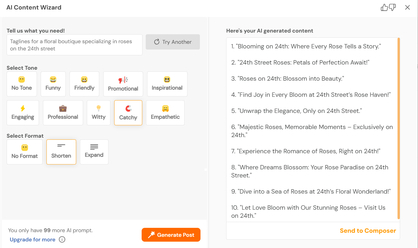 Social Champ’s AI Content Wizard Feature