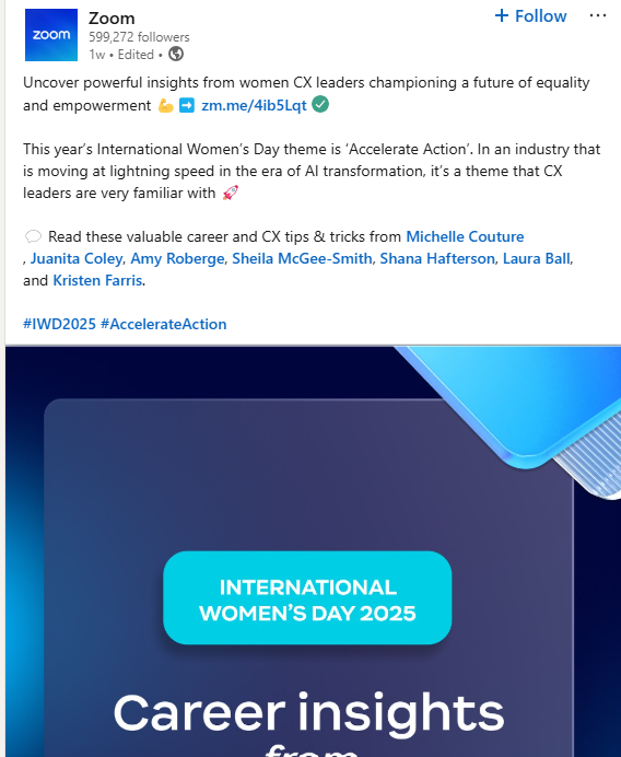 Zoom’s LinkedIn Post on International Women’s Day